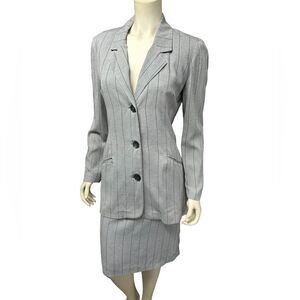 Vintage Toni Garment Gray Knee Length Skirt Suit Set Matching Blazer Office